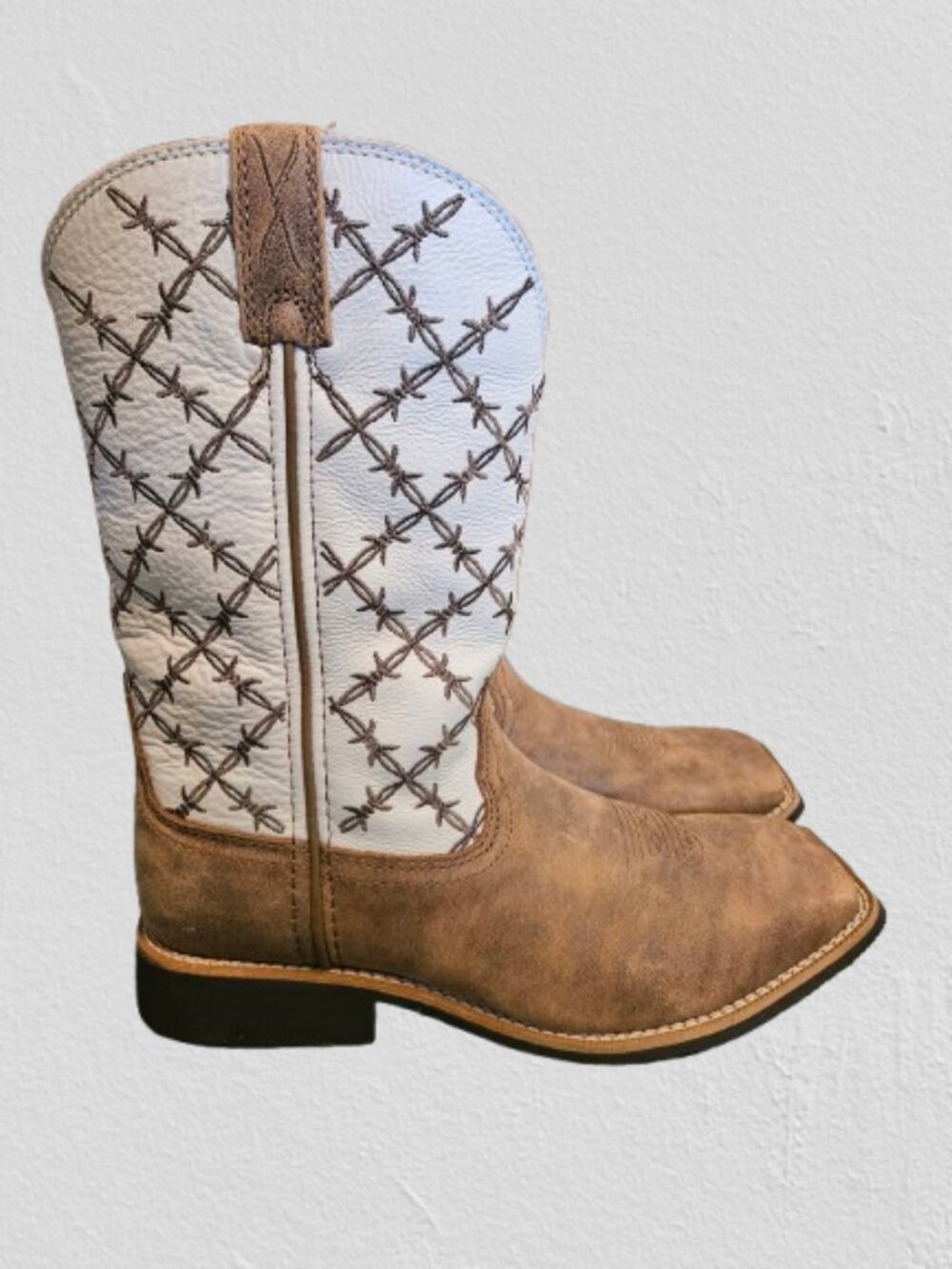 Twisted X Kids Square Toe Bomber/White Cowkids Western Boots YTH0010 - Size 4M